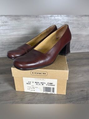 Coach Womens 8.5 Brown Leather City Mid Heel Pump W/ Box Vintage Professional